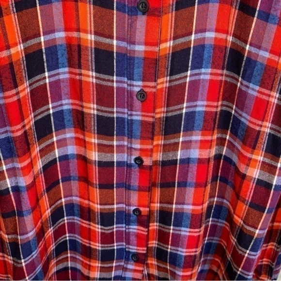 Lane Bryant No Peak Red Plaid Button Front Boyfriend Shirt - Picture 4 of 7